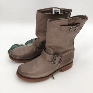 Frye Gray Brown Leather Unlined Heeled Moto Buckles Veronica Short Boots Shoes